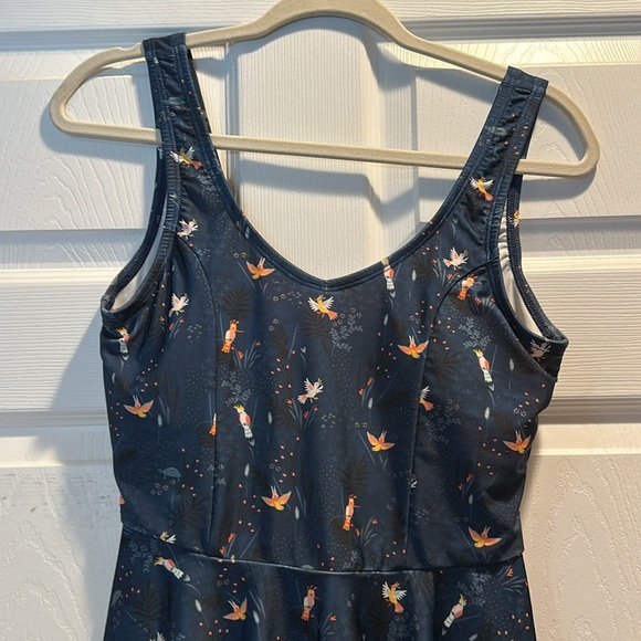 Lime Ricki Navy Blue Tropical Birds Floral Peplum Ruffle Tankini Swimsuit Top L - Picture 3 of 7